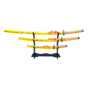JAPANESE SAMURAI KATANA SWORD SET YELLOW 3PC