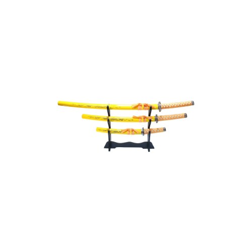 Japanese Samurai Katana Sword Set Yellow 3pc