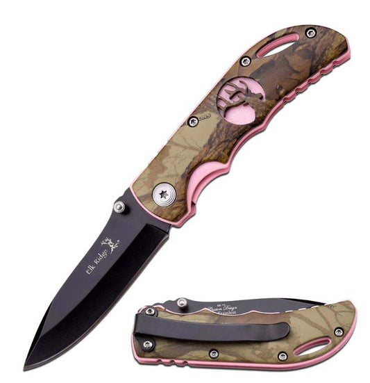 ELK RIDGE LOCK BLADE CAMO/PINK HANDLE