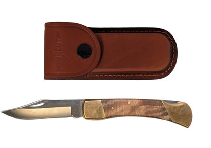 SICUT TRADITIONAL LOCKBACK 3.75" BURL WOOD HANDLE W/ POUCH