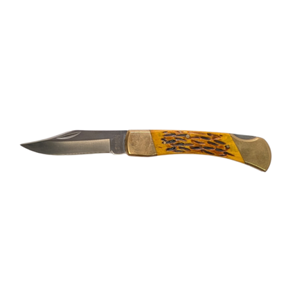 SICUT LOCKBACK 5" BONE HANDLE W/ LEATHER POUCH