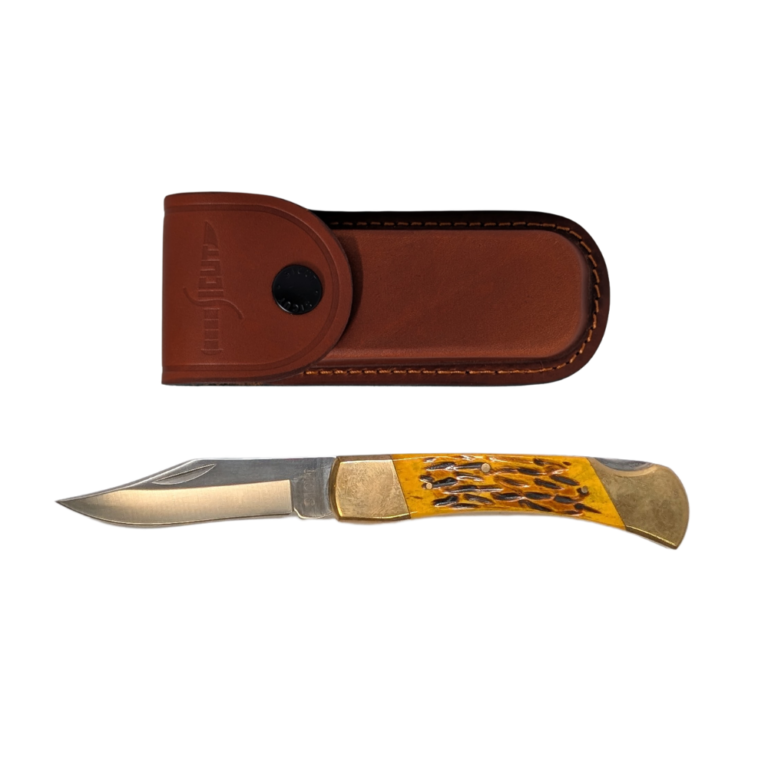 SICUT LOCKBACK 5" BONE HANDLE W/ LEATHER POUCH